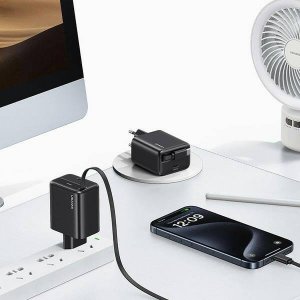 Ładowarka Usams USAMS Ład. siec. 1xUSB-C ze zwijanym kablem USB-C Retractable PD+QC 20W Gan Fast Charging czarny/black YC Series CC233TC01 (US-CC233) 21