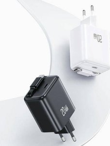 Ładowarka Usams USAMS Ład. siec. 1xUSB-C ze zwijanym kablem USB-C Retractable PD+QC 20W Gan Fast Charging czarny/black YC Series CC233TC01 (US-CC233) 24