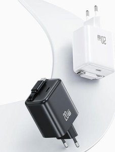 Ładowarka Usams USAMS Ład. siec. 1xUSB-C ze zwijanym kablem USB-C Retractable PD+QC 20W Gan Fast Charging czarny/black YC Series CC233TC01 (US-CC233) 6