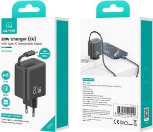 Ładowarka Usams USAMS Ład. siec. 1xUSB-C ze zwijanym kablem USB-C Retractable PD+QC 20W Gan Fast Charging czarny/black YC Series CC233TC01 (US-CC233) 7