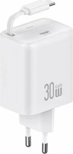 Ładowarka Usams USAMS Ład. siec. 1xUSB-C ze zwijanym kablem USB-C Retractable PD+QC 30W Gan Fast Charging biały/white YC Series CC241TC02 (US-CC241) 16