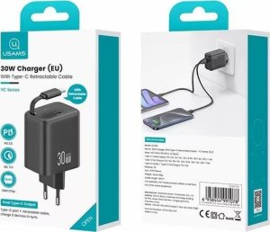 Ładowarka Usams USAMS Ład. siec. 1xUSB-C ze zwijanym kablem USB-C Retractable PD+QC 30W Gan Fast Charging biały/white YC Series CC241TC02 (US-CC241) 6