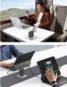 Ładowarka Usams USAMS Ład. siec. 1xUSB-C ze zwijanym kablem USB-C Retractable PD+QC 30W Gan Fast Charging biały/white YC Series CC241TC02 (US-CC241) 8