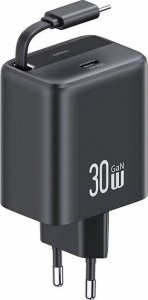 Ładowarka Usams USAMS Ład. siec. 1xUSB-C ze zwijanym kablem USB-C Retractable PD+QC 30W Gan Fast Charging czarny/black YC Series CC241TC01 (US-CC241) 1