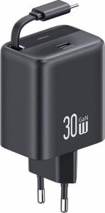 Ładowarka Usams USAMS Ład. siec. 1xUSB-C ze zwijanym kablem USB-C Retractable PD+QC 30W Gan Fast Charging czarny/black YC Series CC241TC01 (US-CC241) 15
