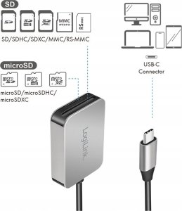 Czytnik LogiLink LogiLink USB 3.0 Dual-Kartenleser USB-C/SD/microSD alu 4