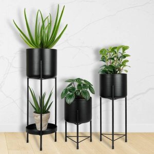 Vilde Kwietnik stojący metalowy czarny / osłonka doniczka na stojaku zestaw 3 szt. 2
