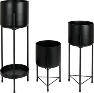 Vilde Kwietnik stojący metalowy czarny / osłonka doniczka na stojaku zestaw 3 szt. 3
