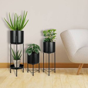Vilde Kwietnik stojący metalowy czarny / osłonka doniczka na stojaku zestaw 3 szt. 6