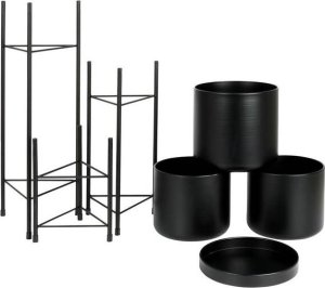 Vilde Kwietnik stojący metalowy czarny / osłonka doniczka na stojaku zestaw 3 szt. 7