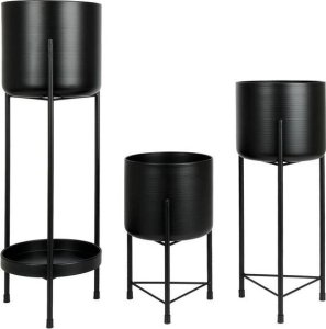 Vilde Kwietnik stojący metalowy czarny / osłonka doniczka na stojaku zestaw 3 szt. 8