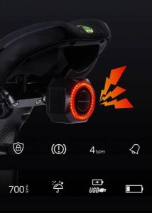 Kingseven Alarm rowerowy antykradzieżowy lampka tył tylna rowerowa dzwonek pilot K7 14