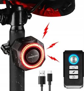 Kingseven Alarm rowerowy antykradzieżowy lampka tył tylna rowerowa dzwonek pilot K7 6