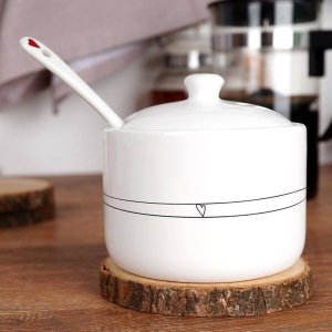 Orion Cukierniczka z łyżeczką i pokrywką ceramiczna biała SERDUSZKA 2