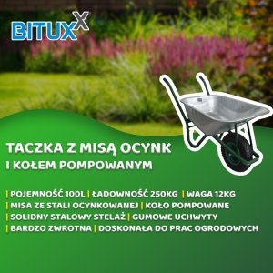 Bituxx Mocna Taczka Uniwersalna do ogrodu/na budowe 100L Ocynkowana misa ładowność do 250kg 6