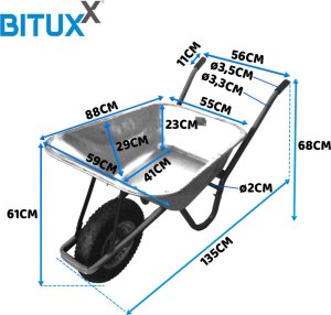 Bituxx Mocna Taczka Uniwersalna do ogrodu/na budowe 100L Ocynkowana misa ładowność do 250kg 7