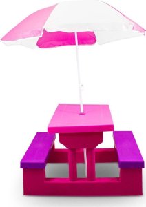Bituxx Ławka do ogrodu z parasolem dla dzieci Stolik RÓŻOWY do zabawy lekki 3