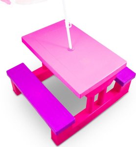 Bituxx Ławka do ogrodu z parasolem dla dzieci Stolik RÓŻOWY do zabawy lekki 4