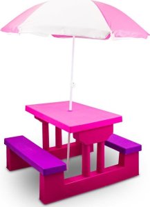 Bituxx Ławka do ogrodu z parasolem dla dzieci Stolik RÓŻOWY do zabawy lekki 10