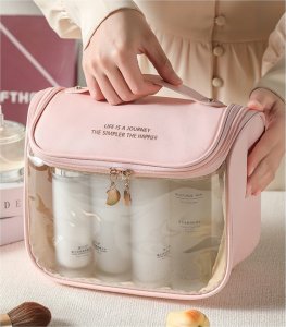 eCarla Kosmetyczka rozkładana elegancka kuferek pudrowy róż KS85 3