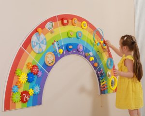 Viga Toys VIGA Drewniana Tablica Sensoryczno-Manipulacyjna EDU Tęcza Certyfikat FSC 11