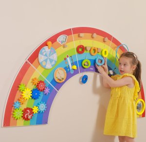 Viga Toys VIGA Drewniana Tablica Sensoryczno-Manipulacyjna EDU Tęcza Certyfikat FSC 2