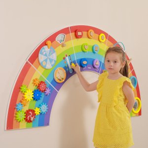 Viga Toys VIGA Drewniana Tablica Sensoryczno-Manipulacyjna EDU Tęcza Certyfikat FSC 6