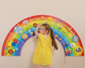 Viga Toys VIGA Drewniana Tablica Sensoryczno-Manipulacyjna EDU Tęcza Certyfikat FSC 8