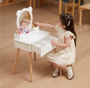 Viga Toys VIGA Duża Toaletka Drewniana Biała z Lustrem i Krzesełkiem 15