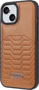 Audi Synthetic Leather MagSafe iPhone 15 Plus / 14 Plus 6.7" brązowy/brown hardcase AU-TPUPCMIP15M-GT/D3-BN 15
