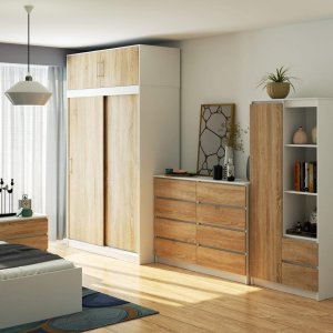 Fabryka Mebli Akord NADSTAWKA DO SZAFY S150 BIAŁA / DĄB SONOMA 6