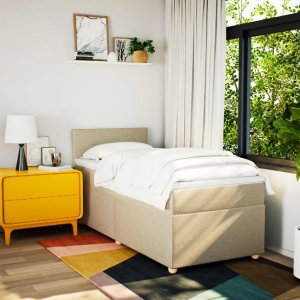 vidaXL Łóżko kontynentalne z materacem, kremowe, tkanina, 80x200 cm 4