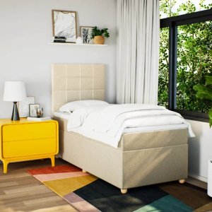 vidaXL Łóżko kontynentalne z materacem, kremowe, tkanina, 80x200 cm 3