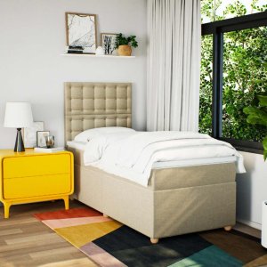 vidaXL Łóżko kontynentalne z materacem, kremowe, tkanina, 80x200 cm 3