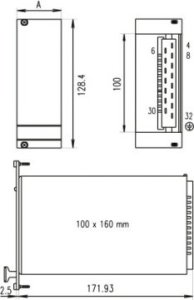 SCHROFF Panel przedni zasilacza SCHROFF do PSK, pojedynczy, 3 U, 6 U, ekranowany, 2,5 mm, al, anodowany przód, przewodzący tył 1