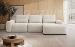 Selsey Narożnik z funkcją spania Carnos L-kształtny z dodatkowymi poduszkami lędźwiowymi kremowy szenil prawostronny 5