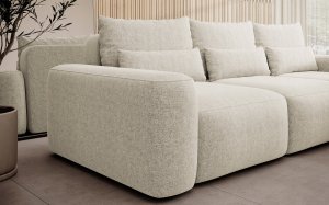 Selsey Narożnik z funkcją spania Carnos L-kształtny z dodatkowymi poduszkami lędźwiowymi kremowy szenil prawostronny 6