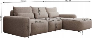 Selsey Narożnik z funkcją spania Carnos L-kształtny z dodatkowymi poduszkami lędźwiowymi kremowy szenil prawostronny 9