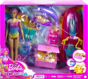 Lalka Barbie Mattel LALKA BARBIE DREAMTOPIA zestaw lalka i skuter wodny, piesek, delfinki 1