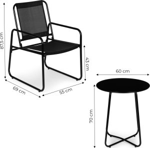 ModernHome Zestaw komplet mebli ogrodowych dwa krzesła stolik czarny 10