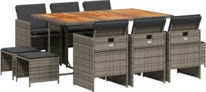vidaXL vidaXL 11-cz. zestaw mebli do ogrodu, z poduszkami, szary rattan PE 2