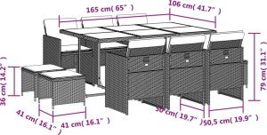 vidaXL vidaXL 11-cz. zestaw mebli do ogrodu, z poduszkami, szary rattan PE 6