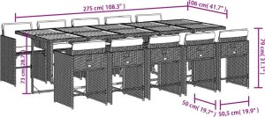 vidaXL vidaXL 11-cz. zestaw mebli do ogrodu, z poduszkami, szary rattan PE 9