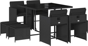 vidaXL vidaXL 9-cz. zestaw mebli ogrodowych z poduszkami, czarny, rattan PE 2