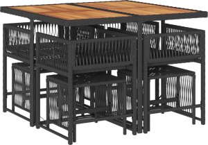 vidaXL vidaXL 9-cz. zestaw mebli ogrodowych z poduszkami, czarny, rattan PE 3