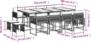vidaXL vidaXL 13-cz. zestaw mebli do ogrodu, poduszki, czarny, rattan PE 6