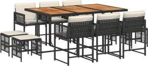 vidaXL vidaXL 11-cz. zestaw mebli do ogrodu, z poduszkami, czarny rattan PE 2