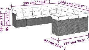 vidaXL 11-cz. zestaw mebli ogrodowych z poduszkami, szary rattan PE 3
