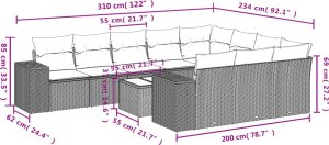 vidaXL 11-cz. zestaw mebli ogrodowych z poduszkami, szary rattan PE 3
