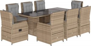 vidaXL vidaXL 9-cz. zestaw mebli ogrodowych z poduszkami, beżowy, polirattan 2